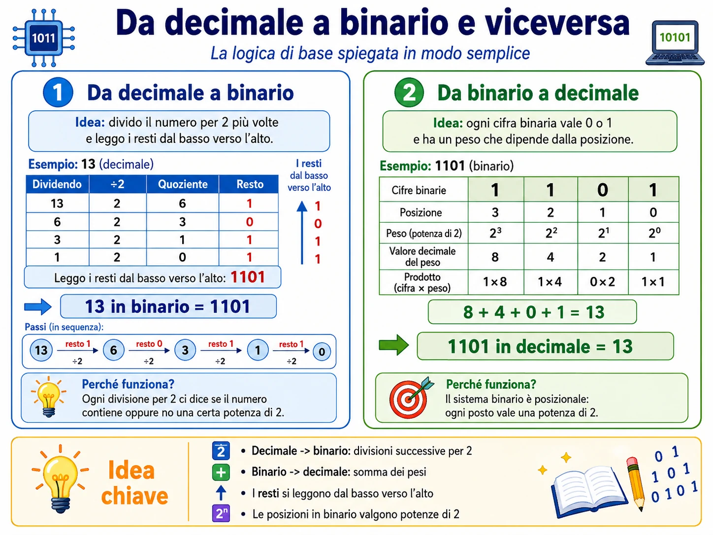 Esquema completo de conversi&oacute;n de decimal a binario y de binario a decimal