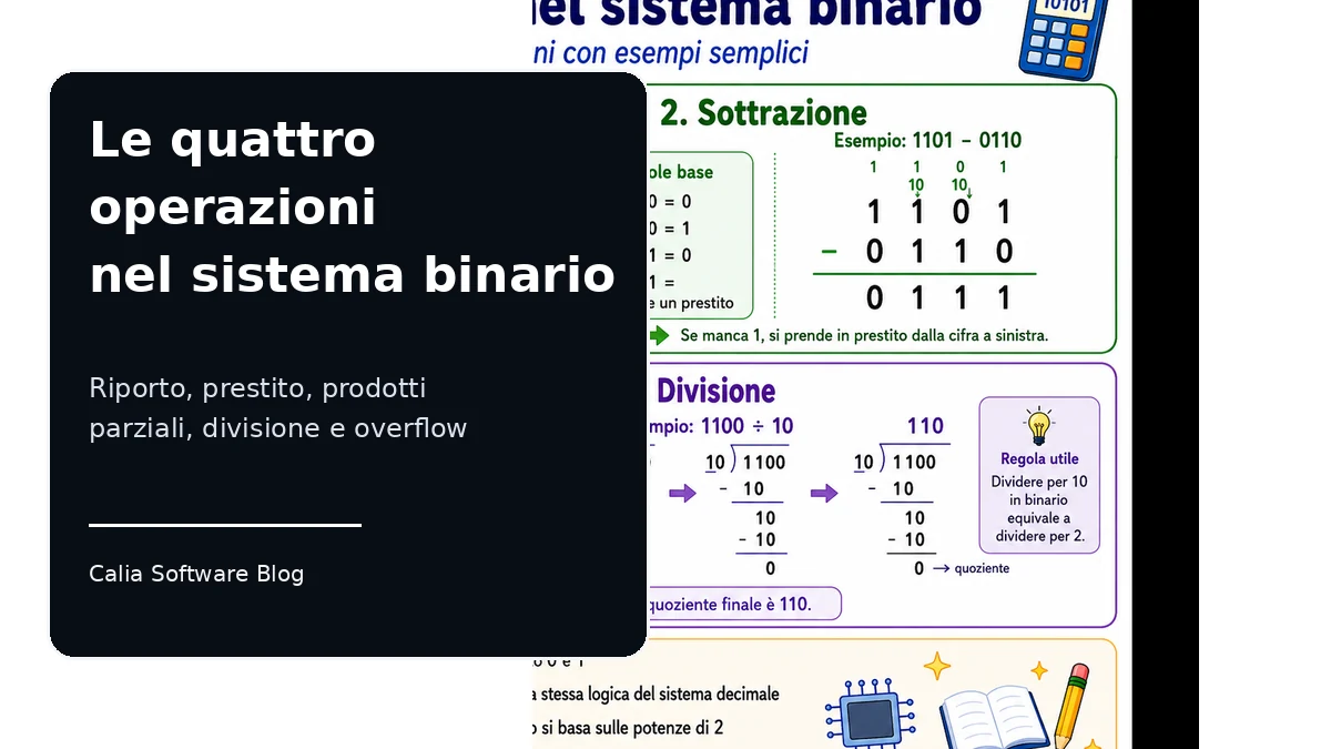 Die vier Rechenarten im Binärsystem: Übertrag, Entleihen, Produkte und Division