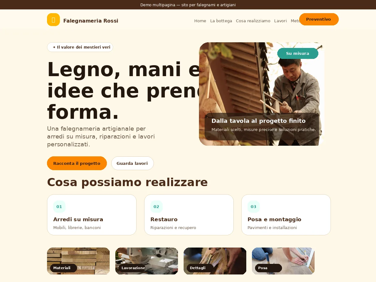 Anteprima demo sito per falegname e artigiano