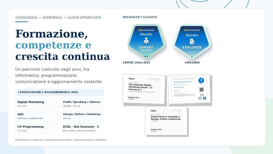 Formazione, competenze e crescita continua: alcuni attestati del percorso formativo di Gaspare Calia