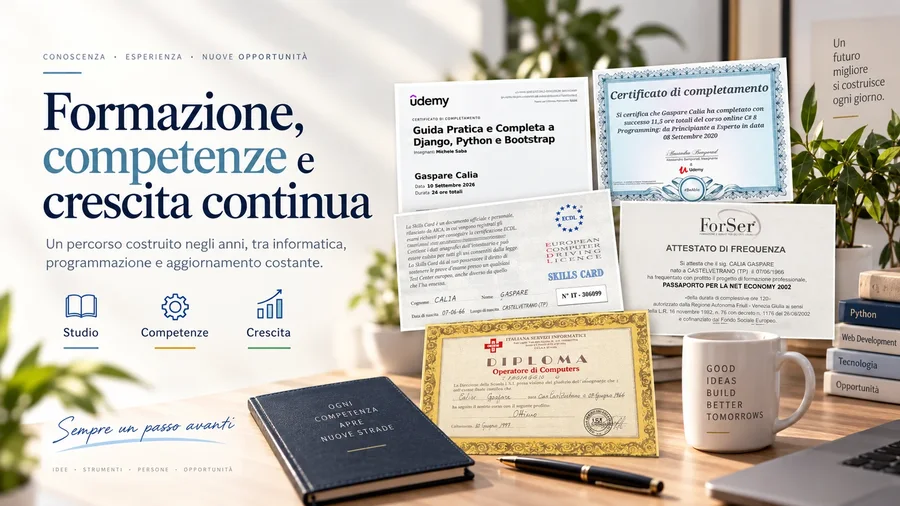 Formazione, competenze e crescita continua: alcuni attestati del percorso formativo di Gaspare Calia