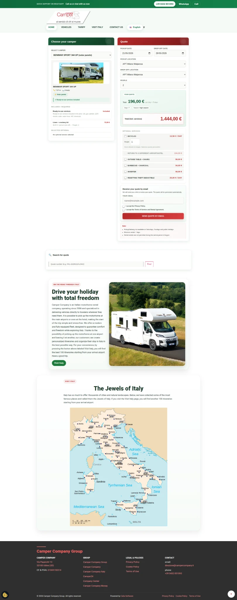 Anteprima sito con preventivatore online per noleggio camper