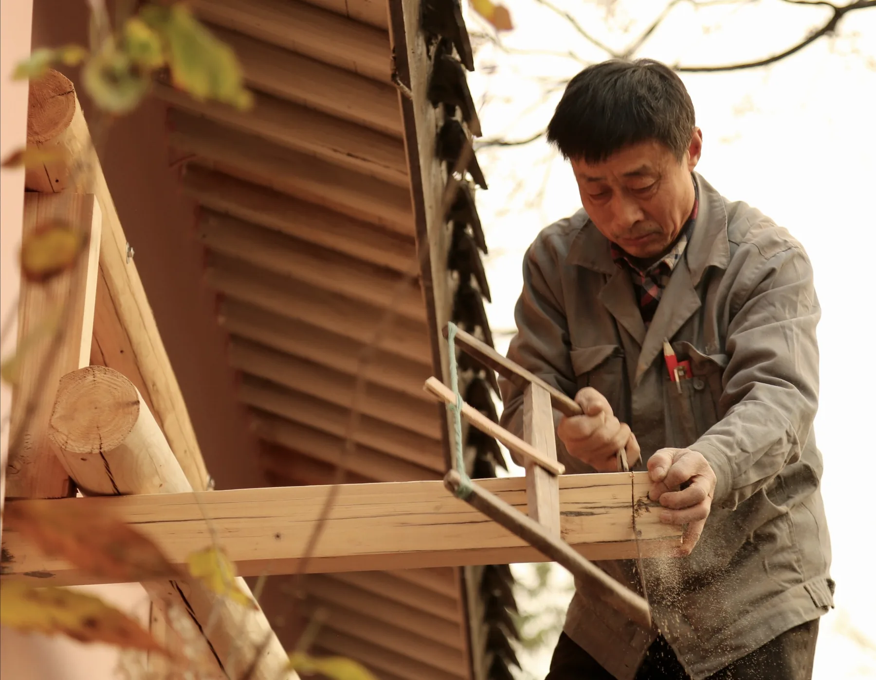 Falegname al lavoro sul legno